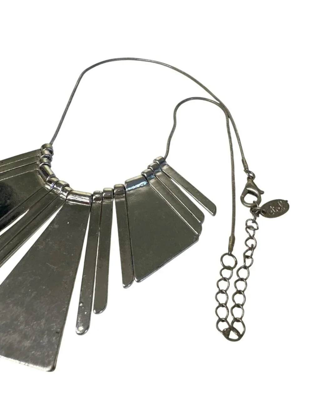 Silver Tone Geometric Statement Necklace Wearable Art Boho 20